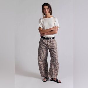 Free People Leopard Print Wide-Leg Jeans